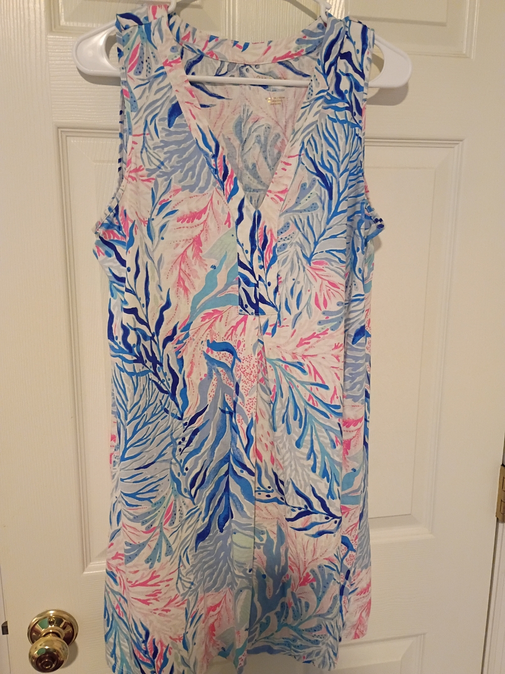Lilly Pulitzer Sleeveless V-Neck Tank Dress in Blue, Pink & White XL